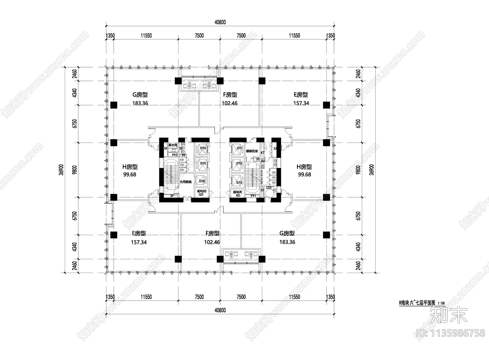 商业办公综合体建筑cad施工图下载【ID:1135986758】