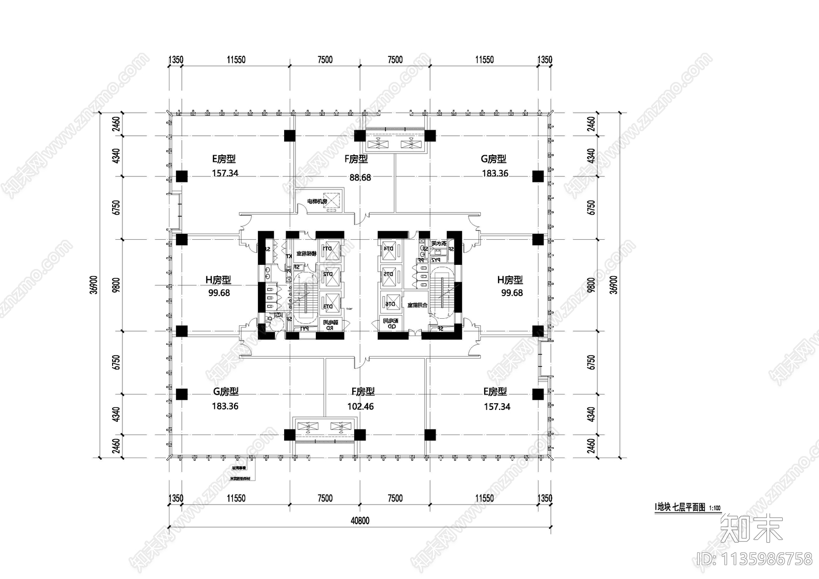 商业办公综合体建筑cad施工图下载【ID:1135986758】