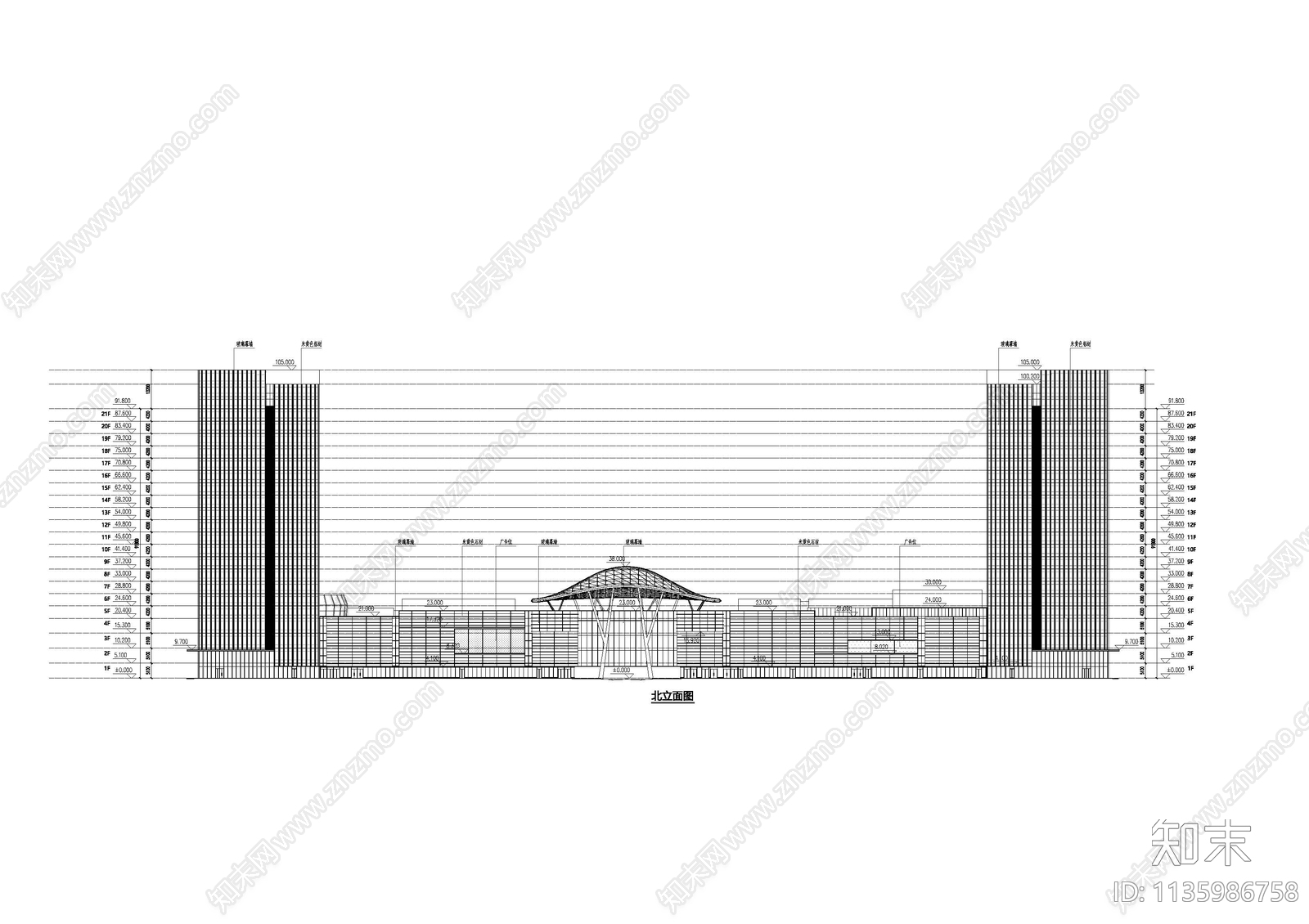 商业办公综合体建筑cad施工图下载【ID:1135986758】