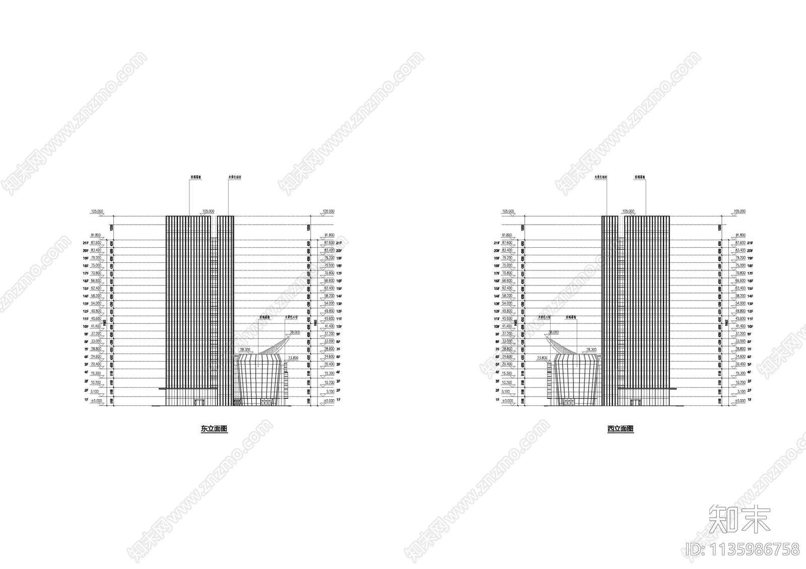 商业办公综合体建筑cad施工图下载【ID:1135986758】