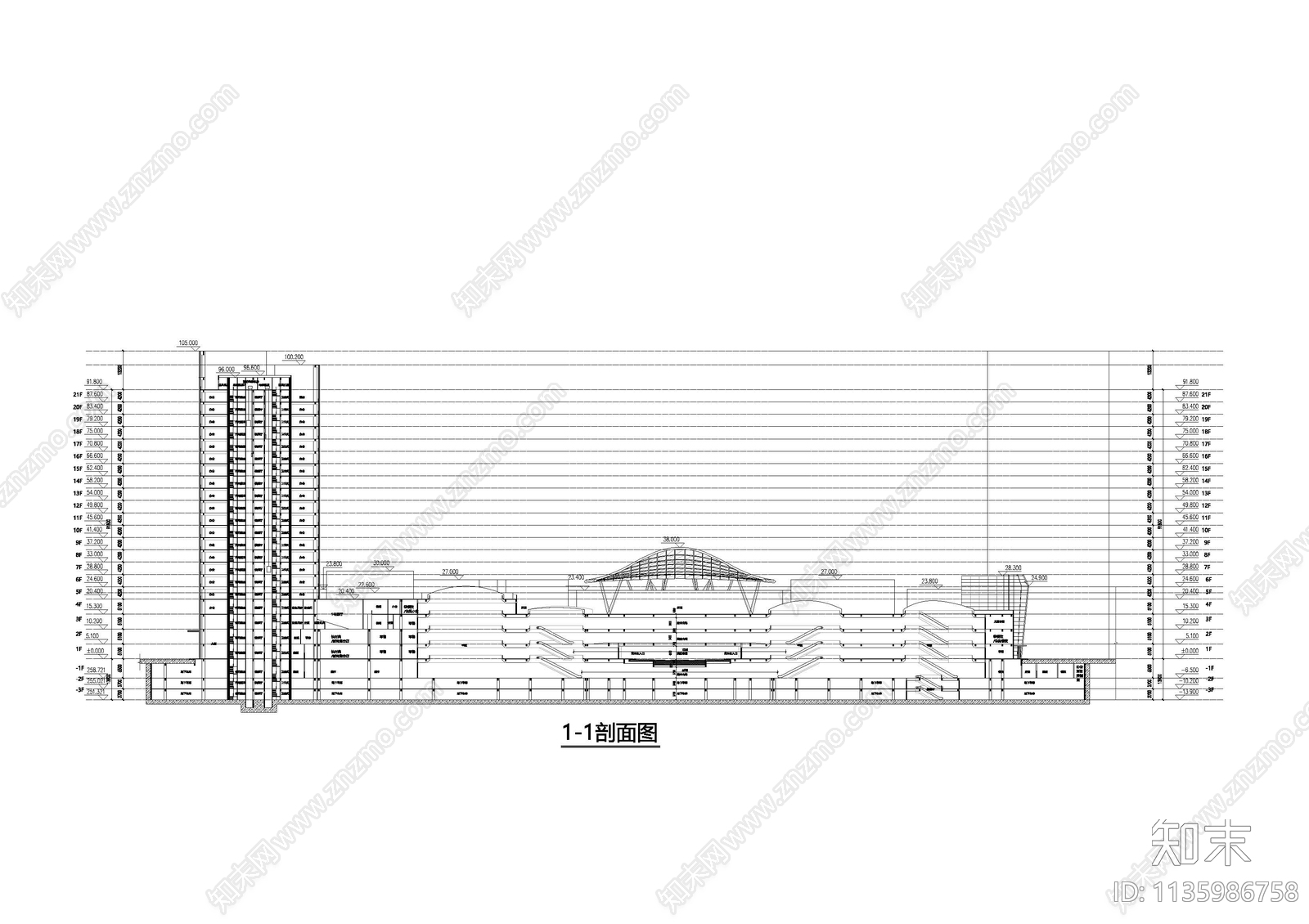 商业办公综合体建筑cad施工图下载【ID:1135986758】