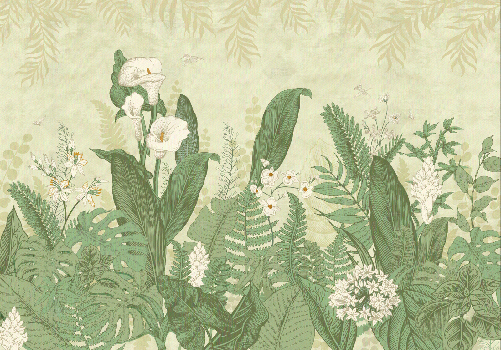 北欧花卉壁纸壁画贴图下载【ID:1135986636】