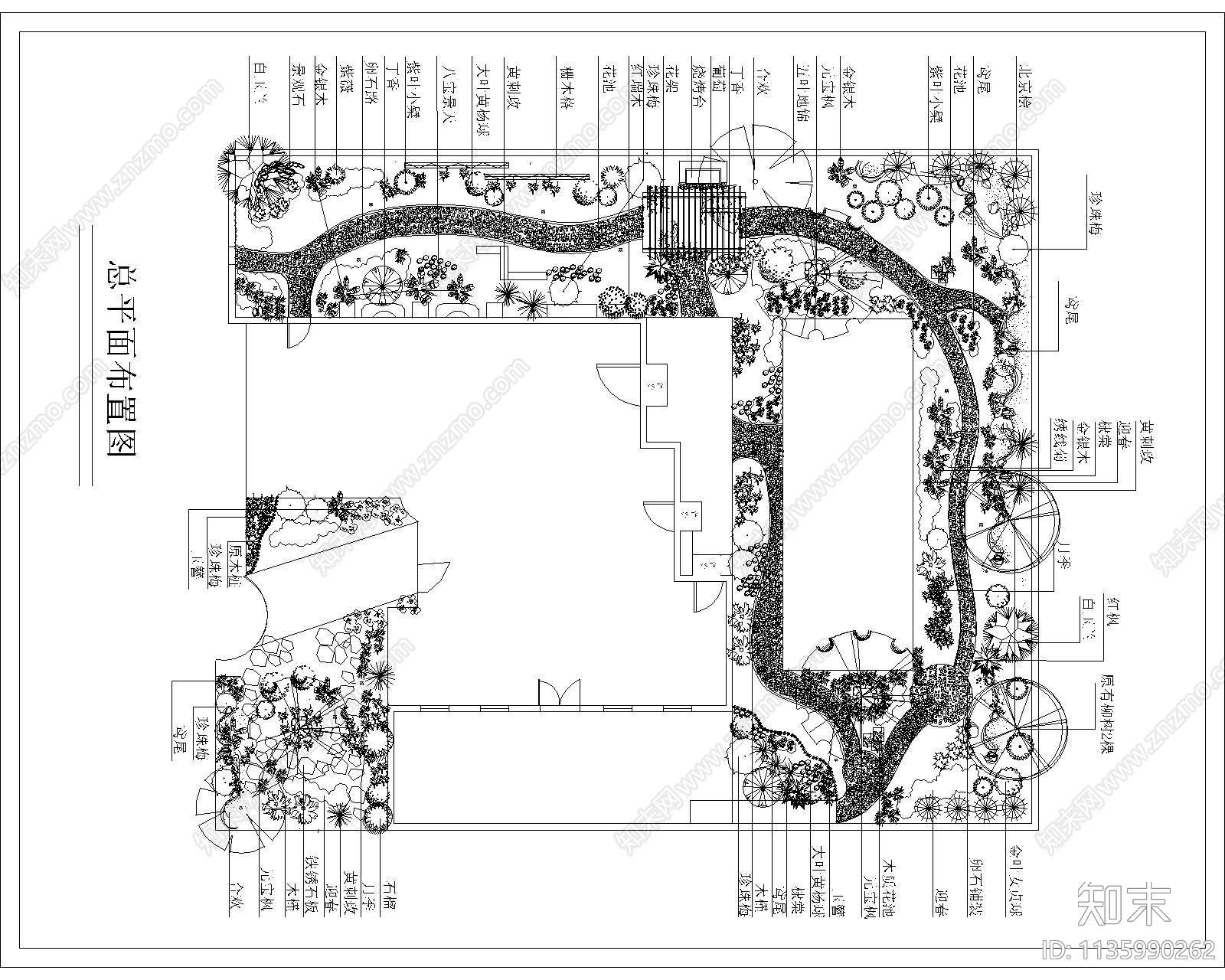 私家花园景观平面图cad施工图下载【ID:1135990262】
