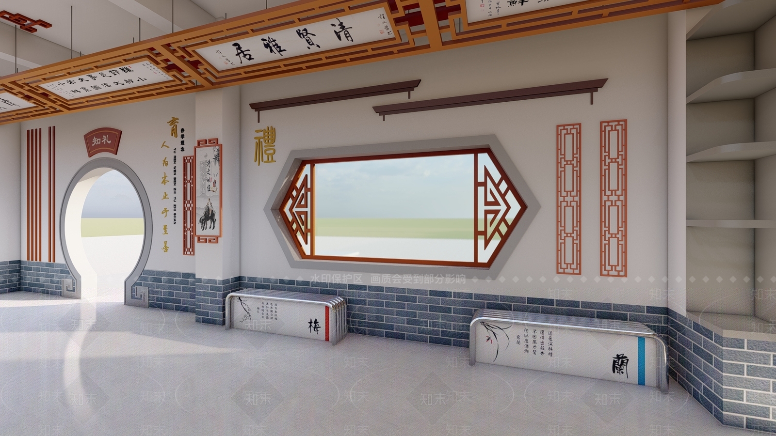 新中式廊架SU模型下载【ID:1135990793】