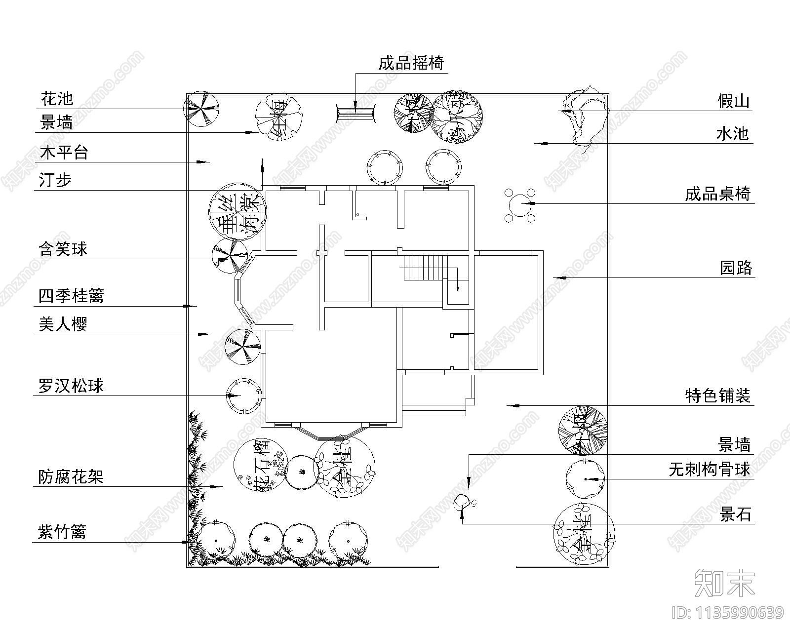 别墅景观平面图cad施工图下载【ID:1135990639】