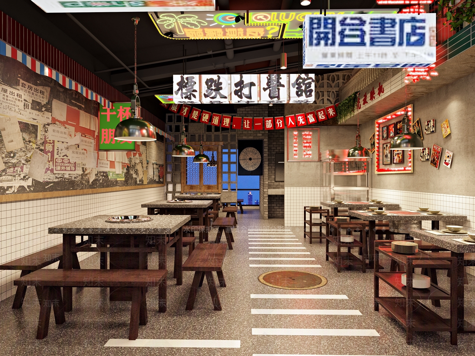 工业风复古港式火锅店3D模型下载【ID:1135991587】