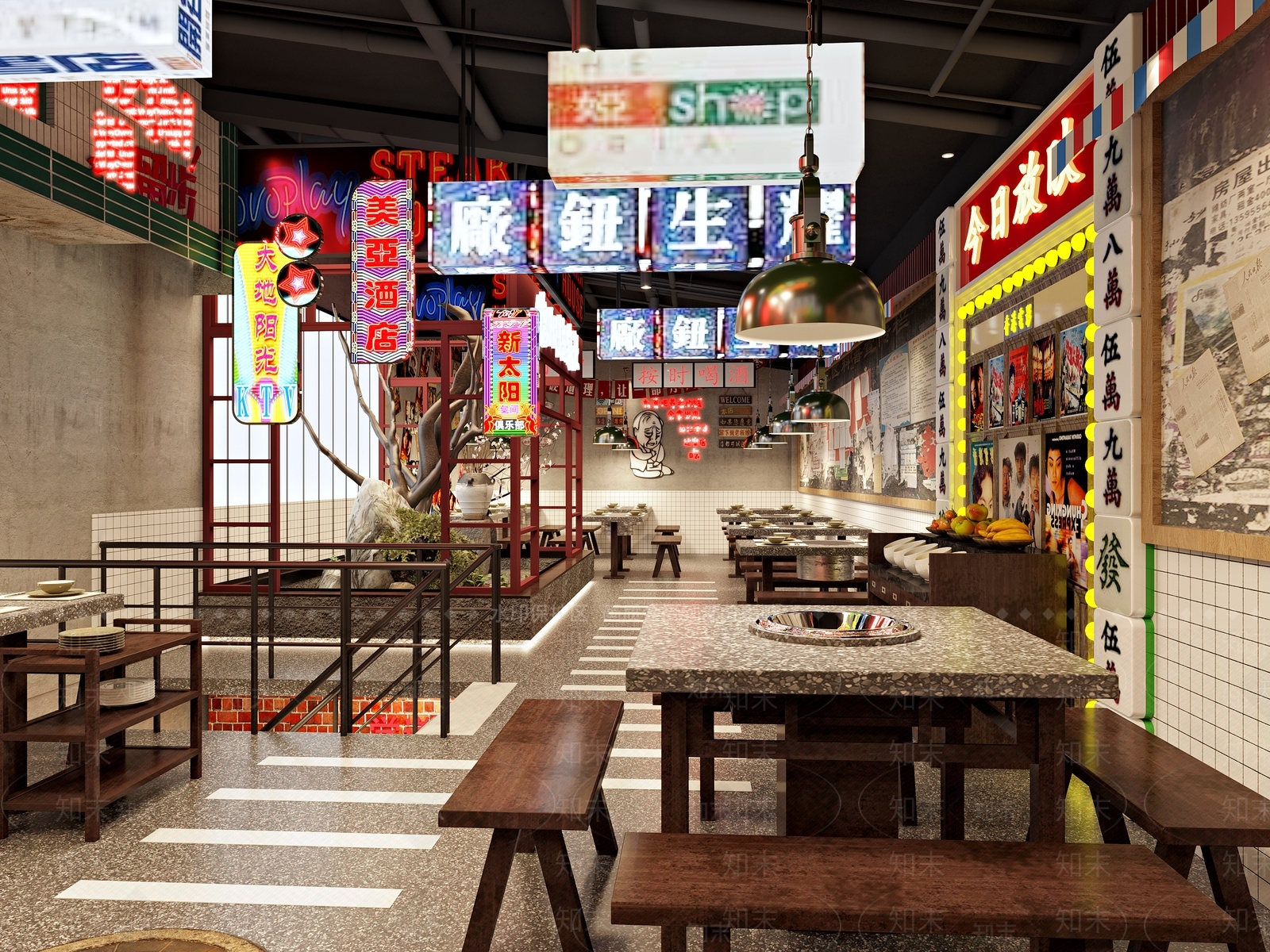 工业风复古港式火锅店3D模型下载【ID:1135991587】