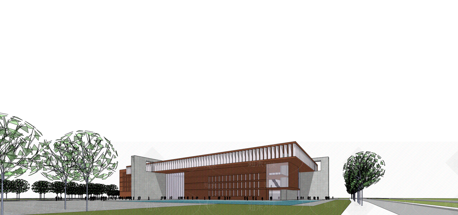 现代展览馆建筑SU模型下载【ID:1135992390】