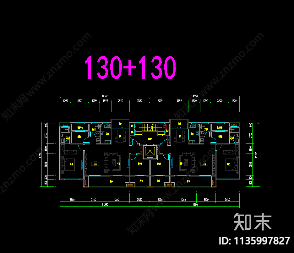 洋房户型施工图下载【ID:1135997827】