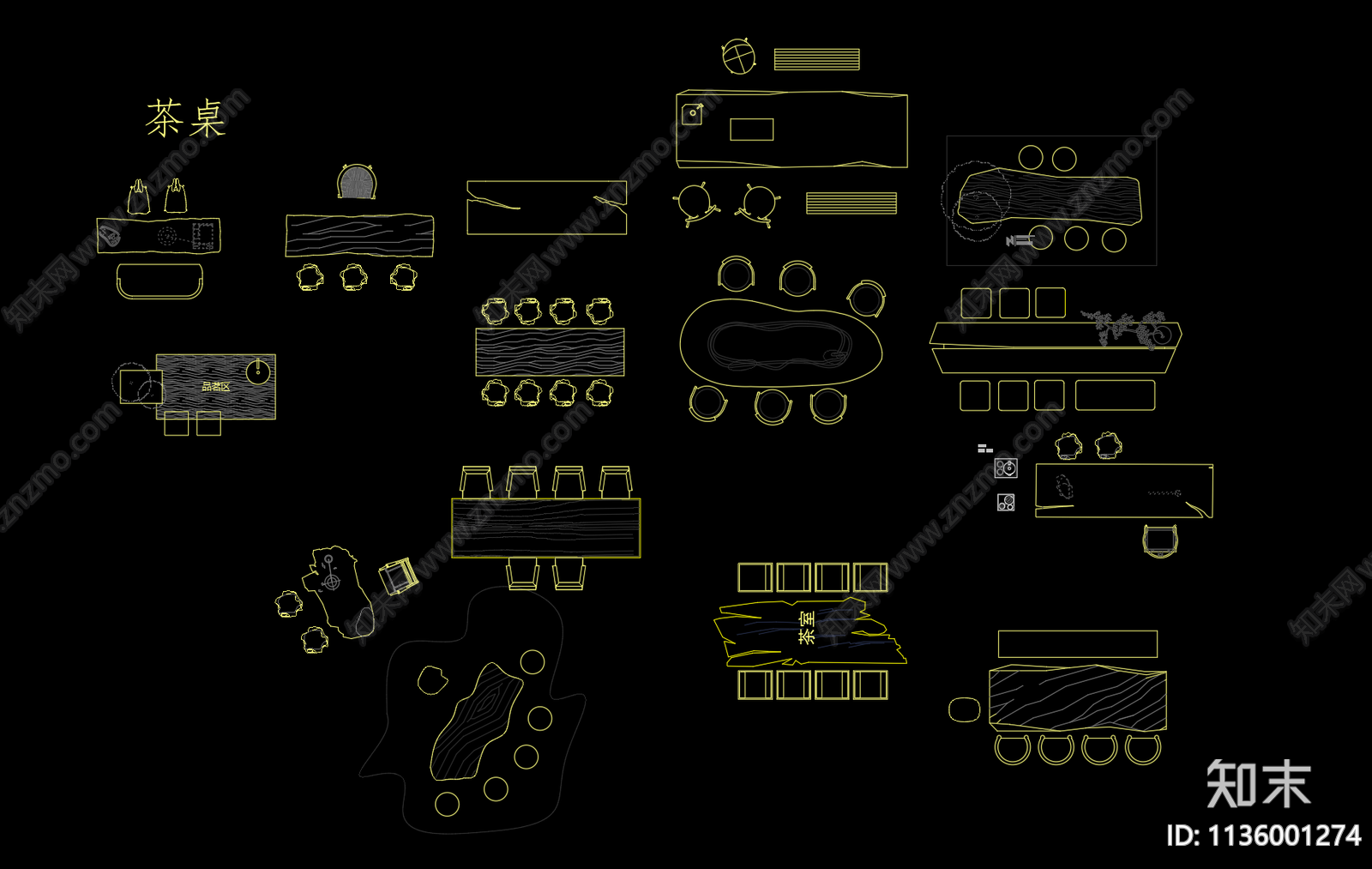 实木茶桌茶台图库施工图下载【ID:1136001274】