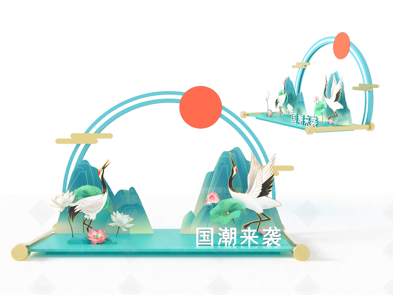 中式国潮美陈3D模型下载【ID:1136003123】