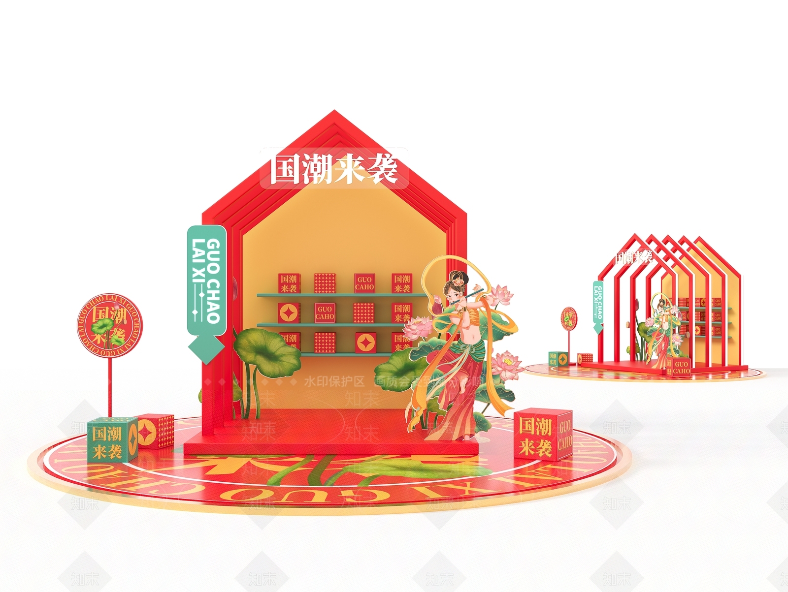 新中式国潮中国风美陈3D模型下载【ID:1136003159】