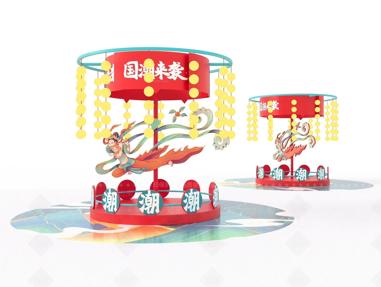 新中式国潮美陈3D模型下载【ID:1136003674】