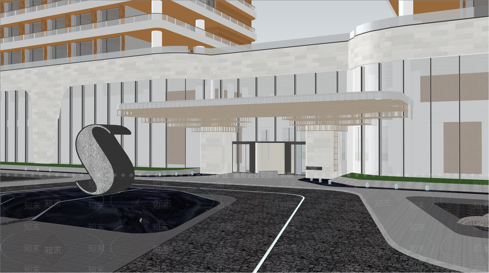 现代酒店建筑SU模型下载【ID:1136004703】