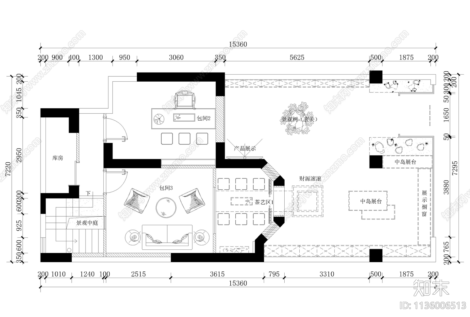 茶叶专卖店cad施工图下载【ID:1136006513】