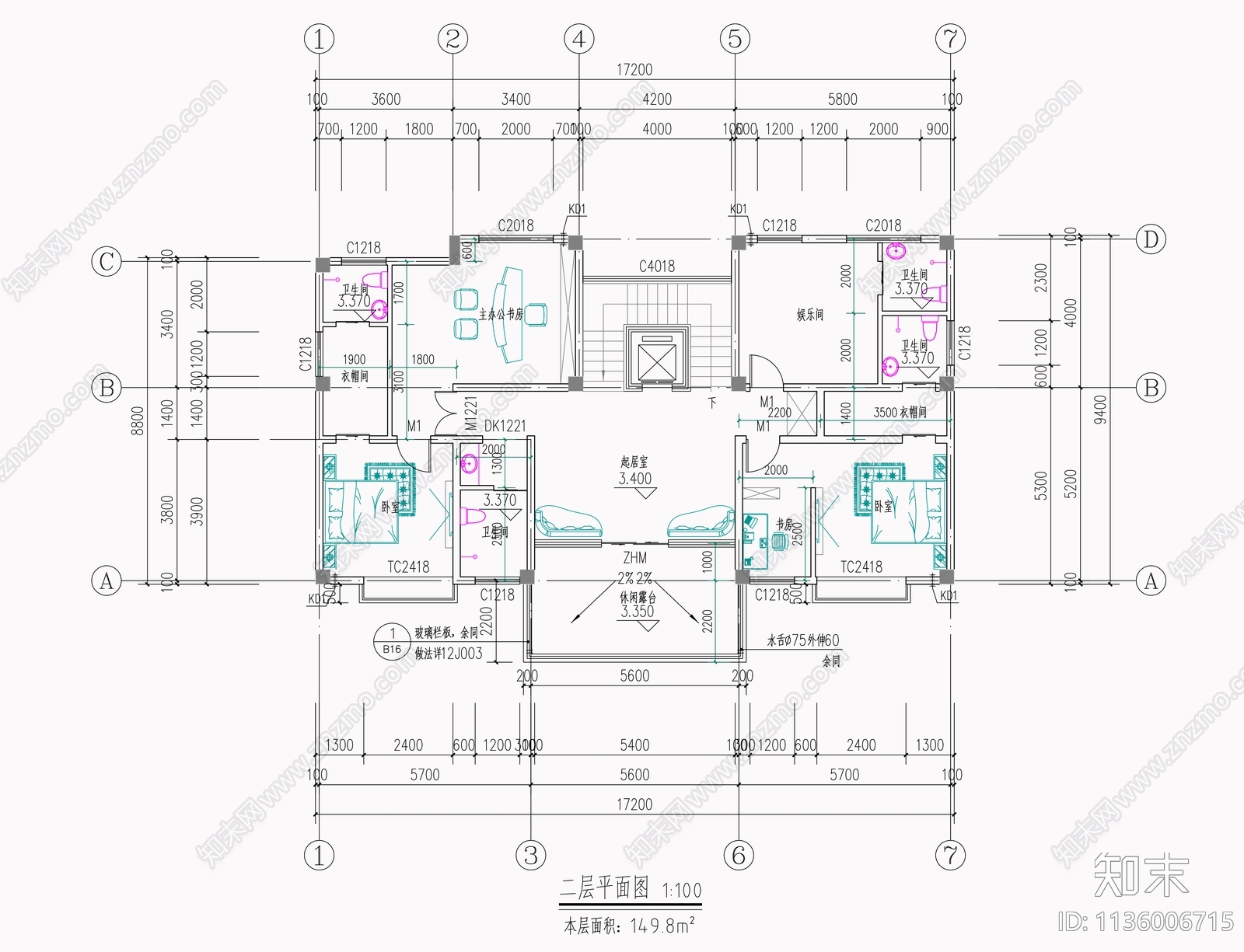 别墅建筑结构cad施工图下载【ID:1136006715】