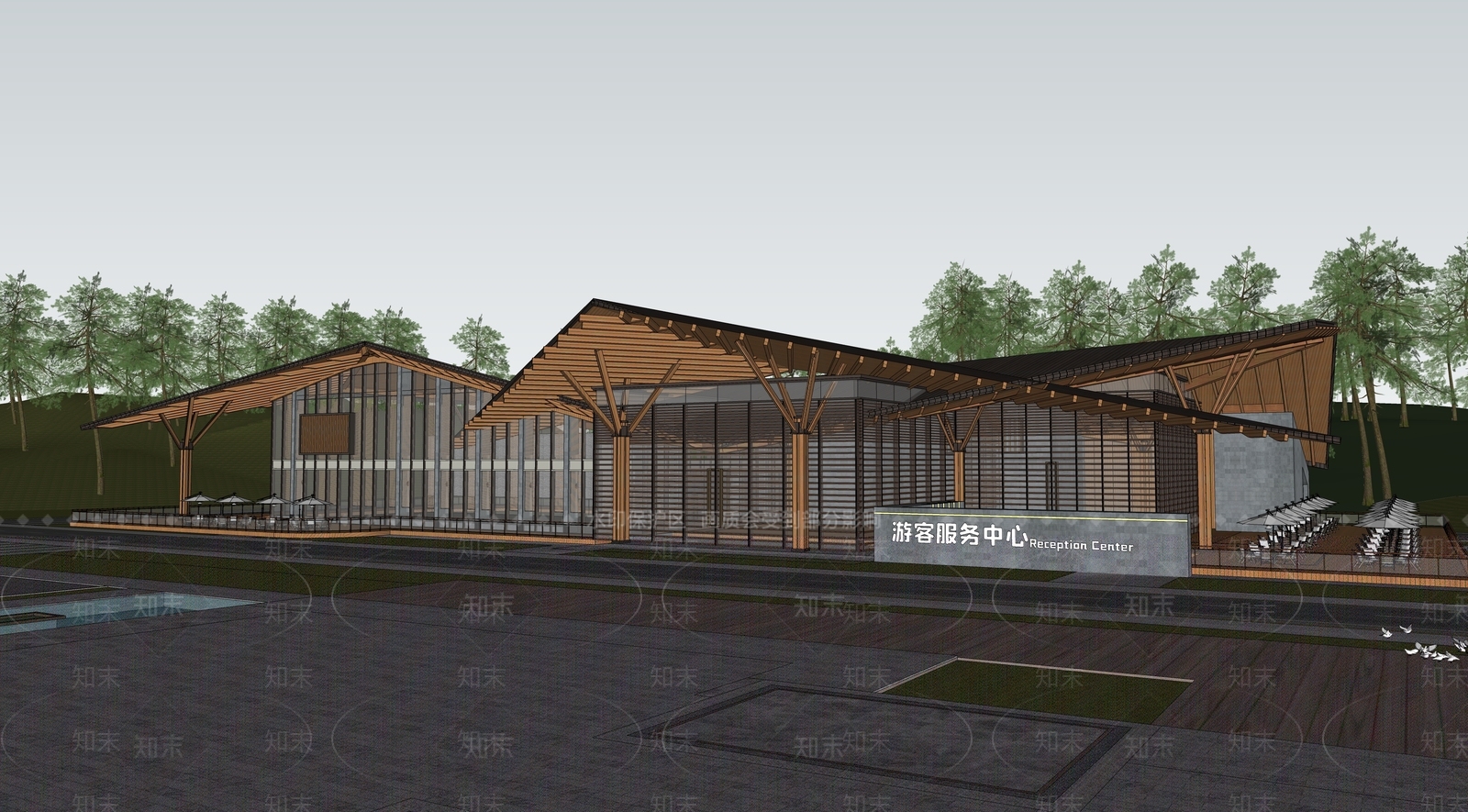 现代游客中心SU模型下载【ID:1136006917】
