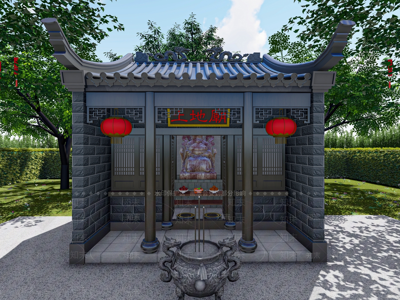 中式土地庙SU模型下载【ID:1136567736】