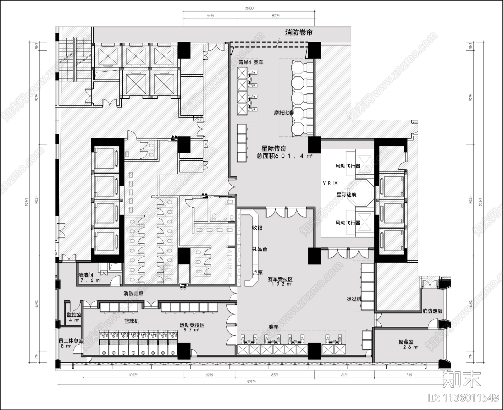电玩城平面布置图施工图下载【ID:1136011549】