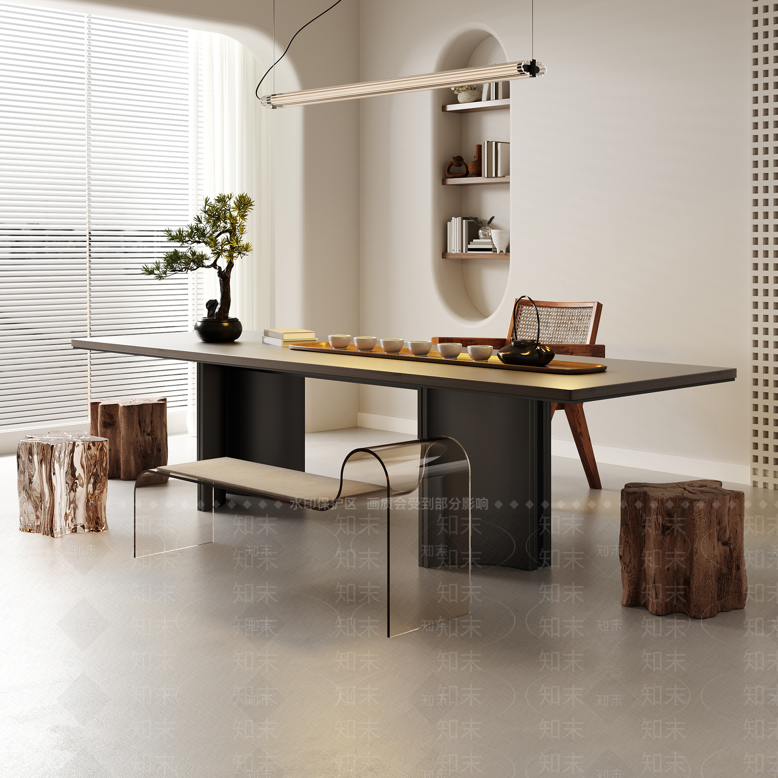 侘寂茶桌椅组合3D模型下载【ID:1136015188】