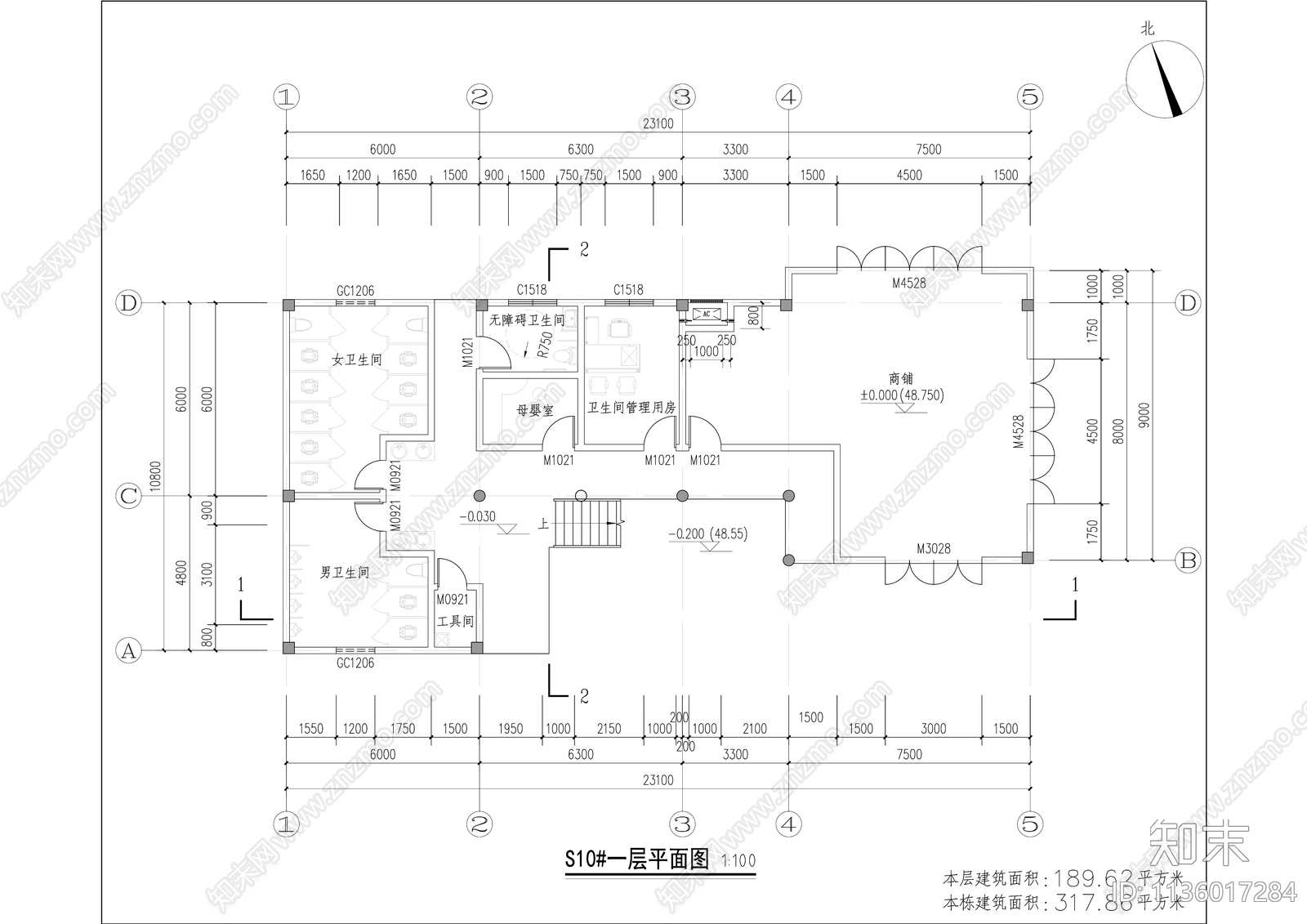 中式商业街建筑cad施工图下载【ID:1136017284】