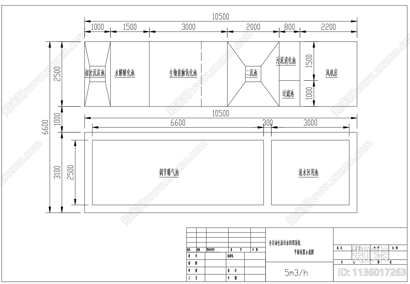 5和15立方一体化污水设备流程图cad施工图下载【ID:1136017263】