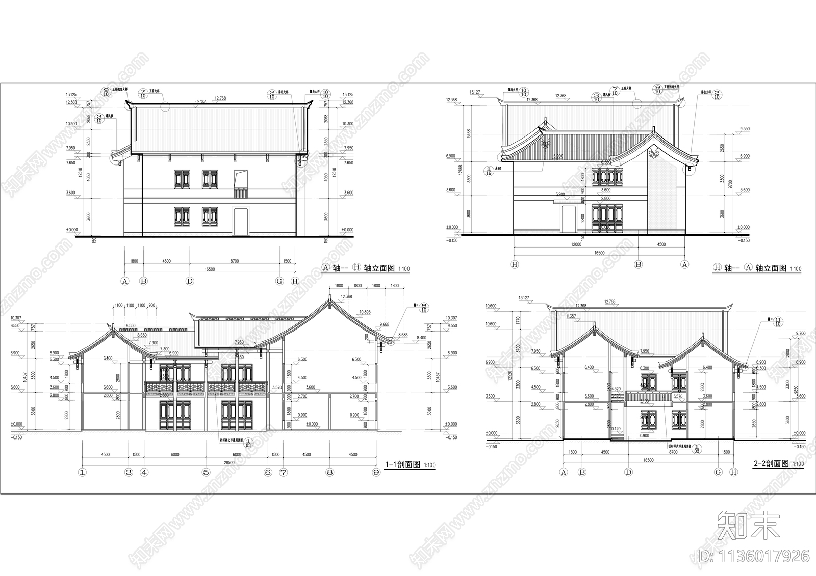 中式商业街建筑cad施工图下载【ID:1136017926】