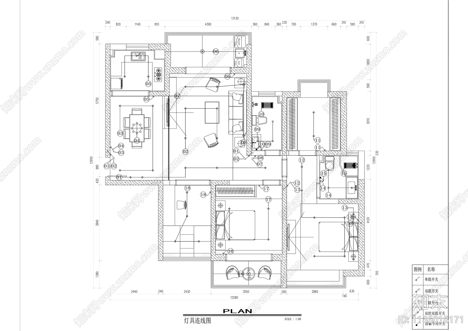 现代简约大平层内装cad施工图下载【ID:1136018171】