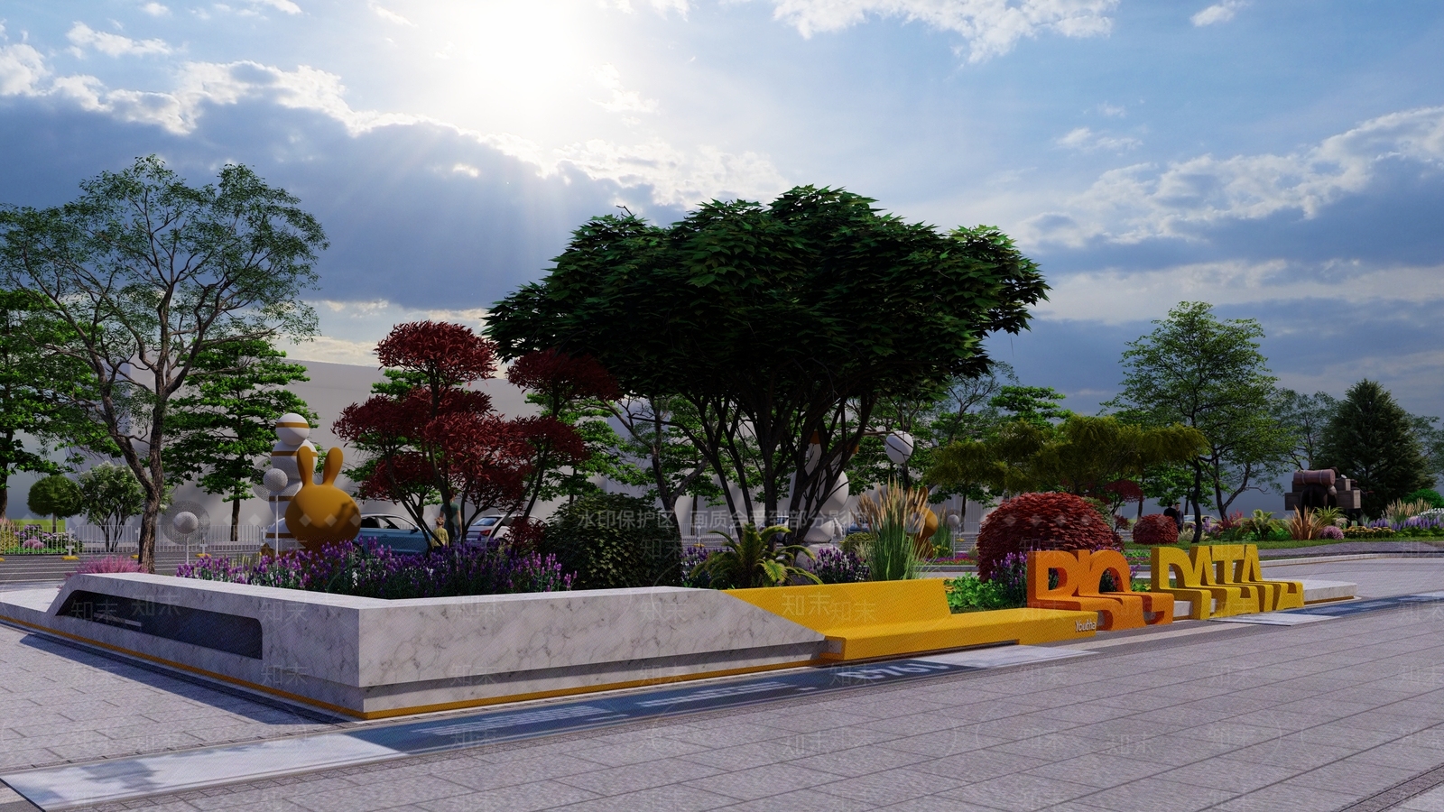 现代小区景观SU模型下载【ID:1136025240】
