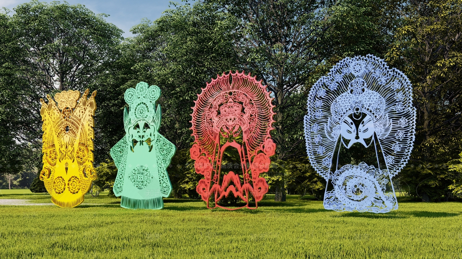 中式戏曲雕塑人物小品SU模型下载【ID:1136032119】