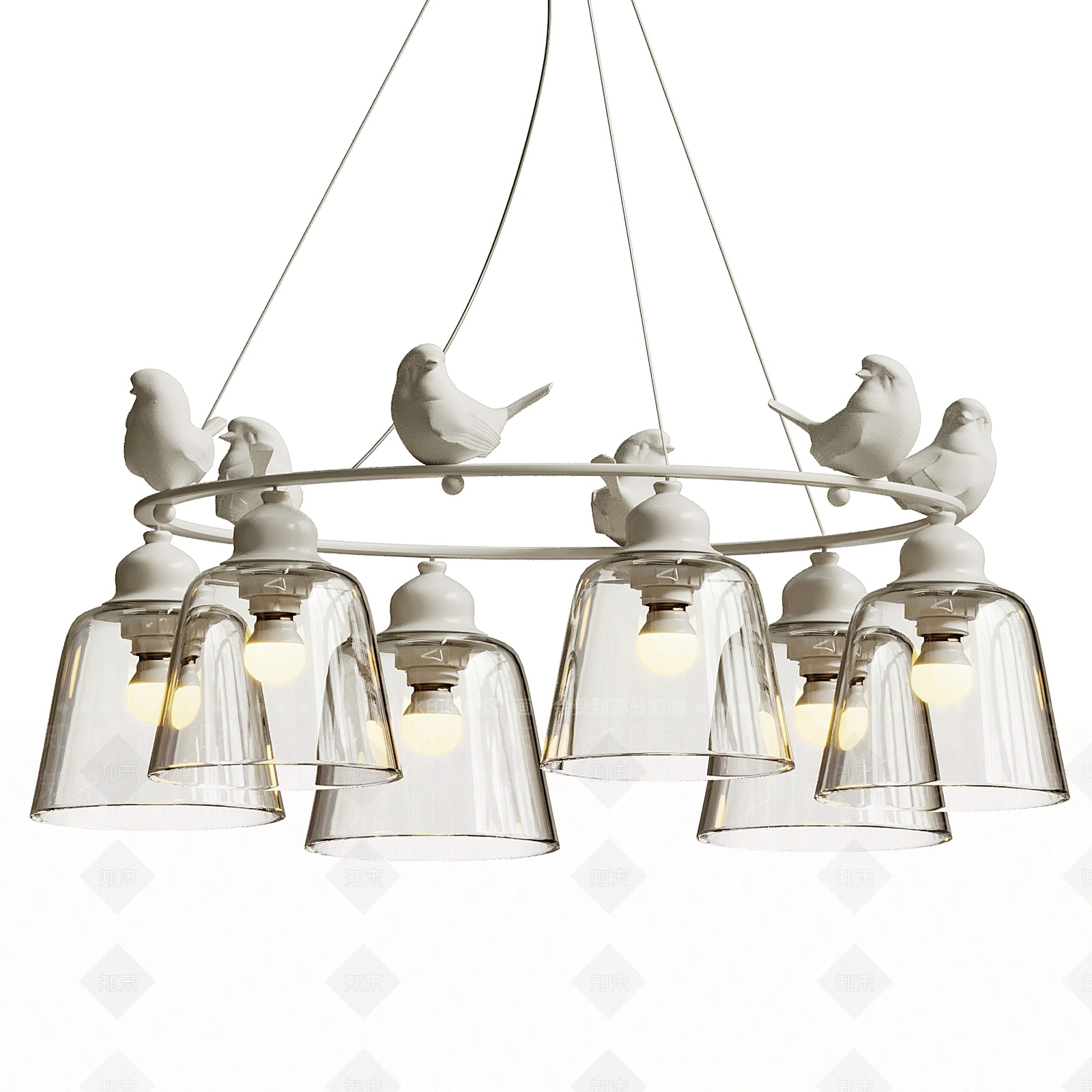 现代小鸟玻璃吊灯3D模型下载【ID:1136034785】