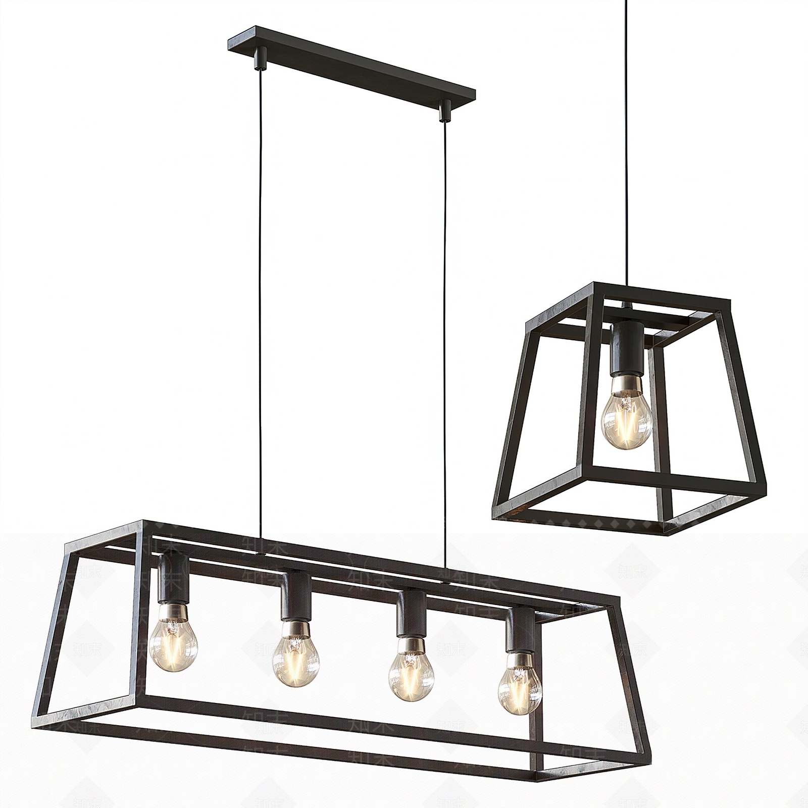 现代Loft金属框架吊灯3D模型下载【ID:1136035697】