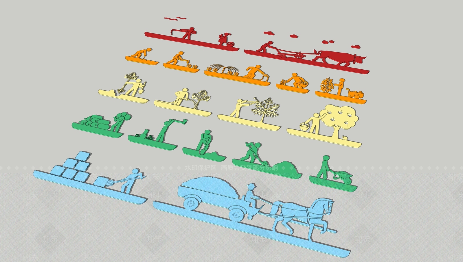 中式农耕文化雕塑SU模型下载【ID:1136036573】