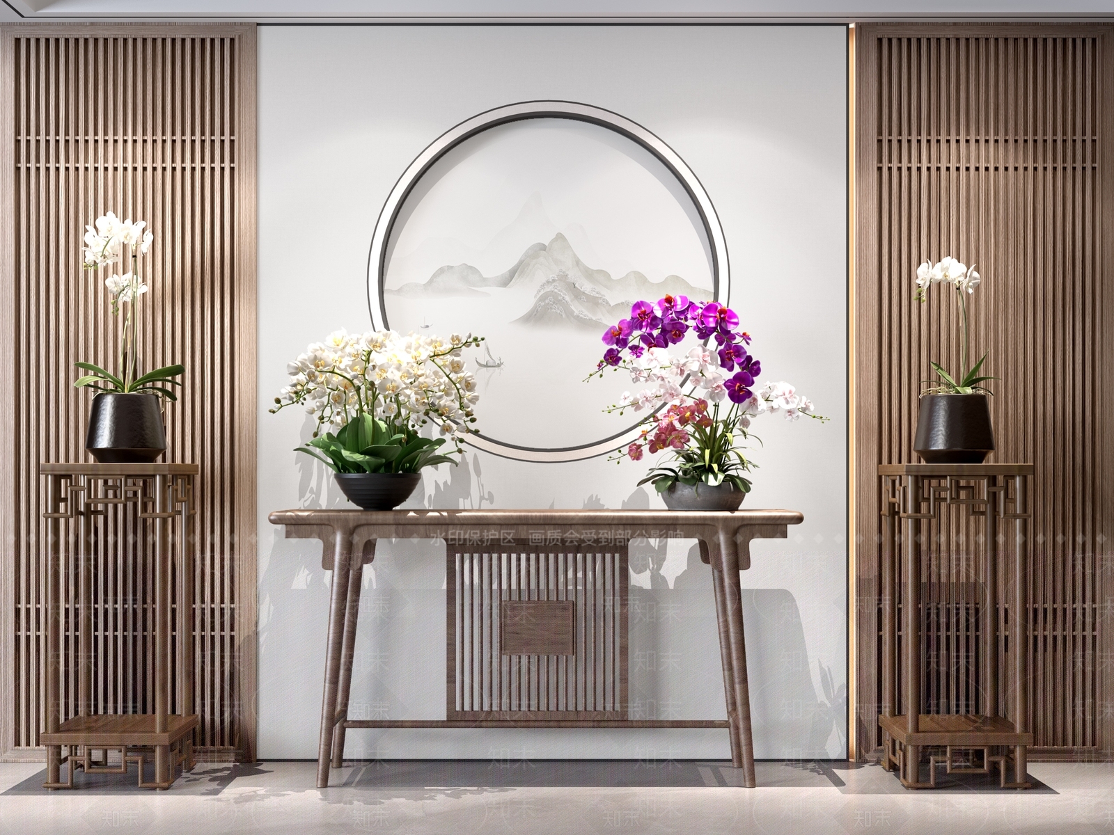 新中式端景条案SU模型下载【ID:1136038246】