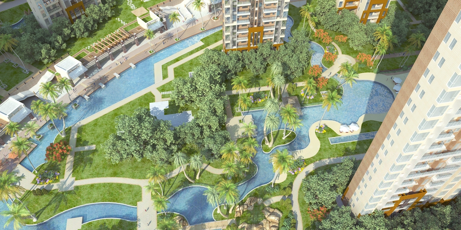 现代小区公园鸟瞰3D模型下载【ID:1136043562】