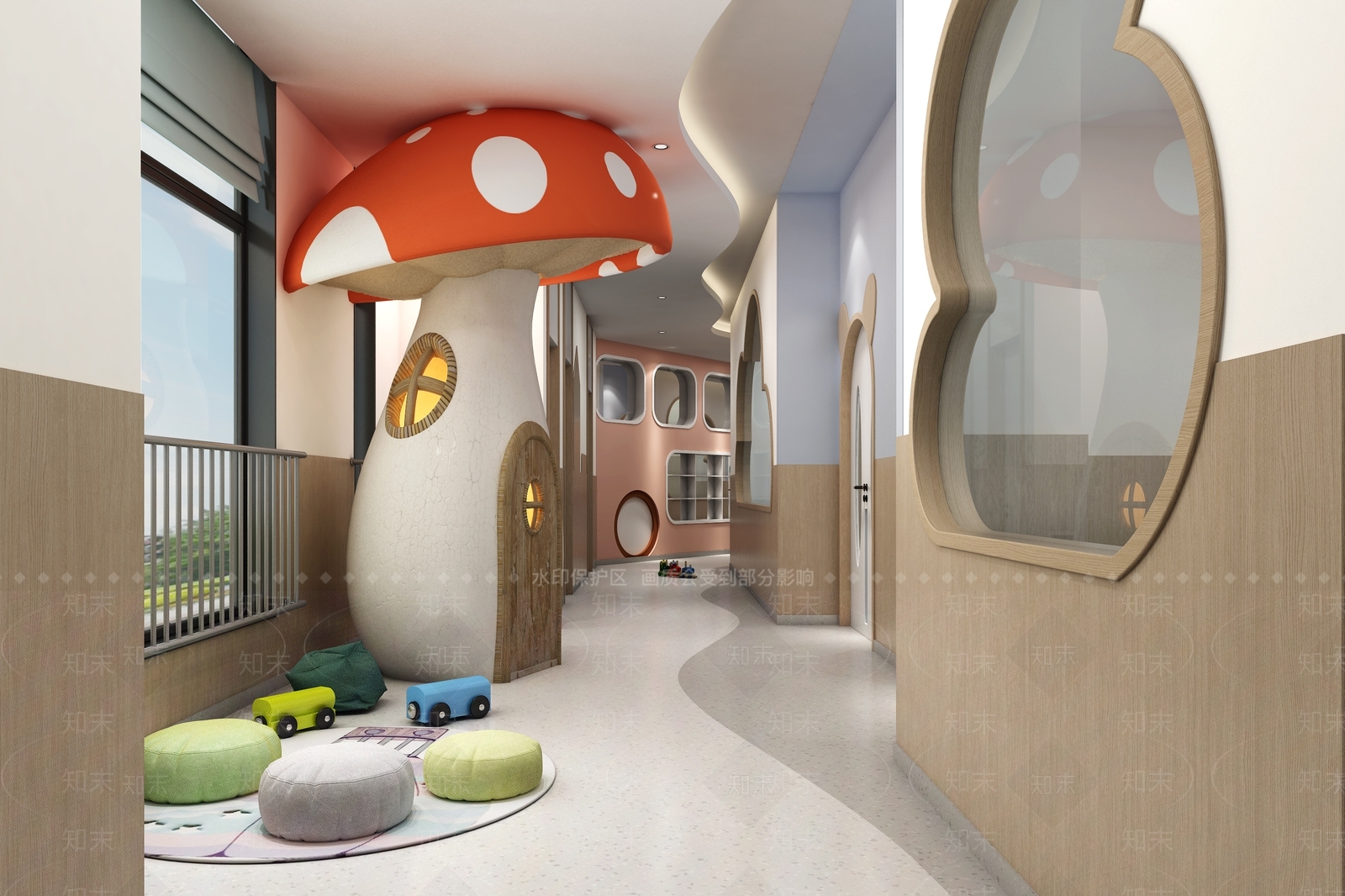 现代幼儿园走廊3D模型下载【ID:1136041683】