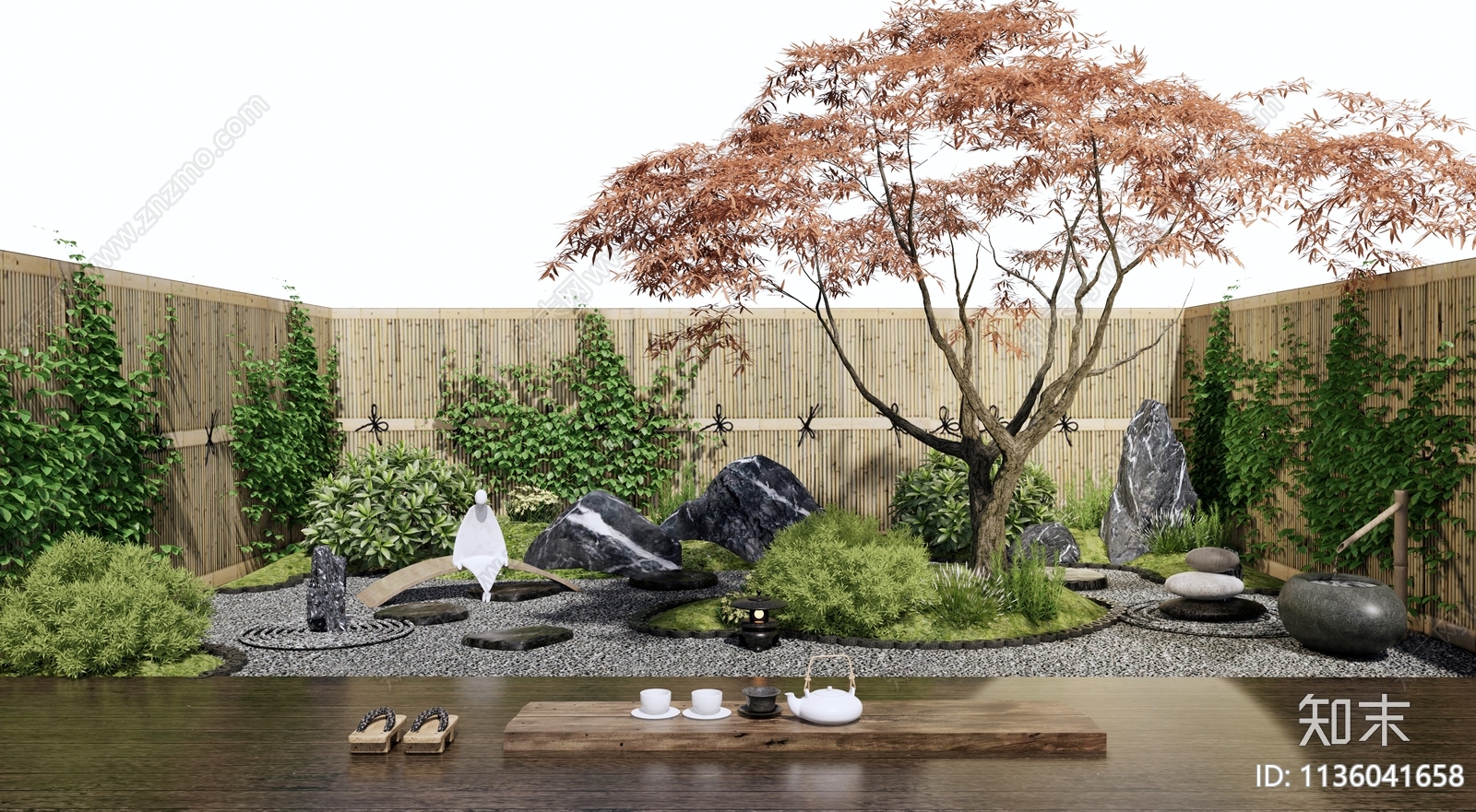 日式枯山石庭院景观3D模型下载【ID:1136041658】_知末3d模型网