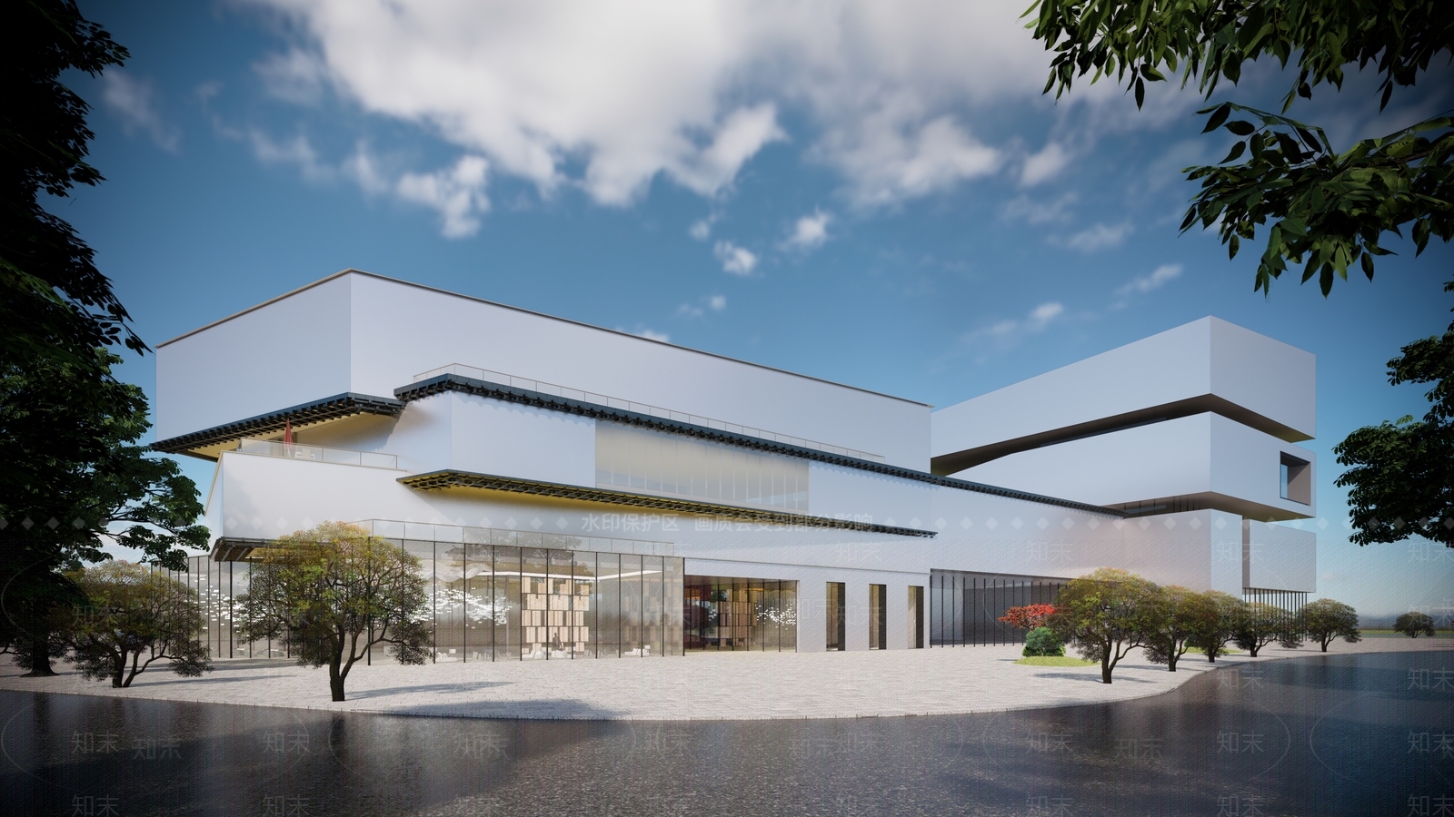 现代展览馆建筑SU模型下载【ID:1136042595】