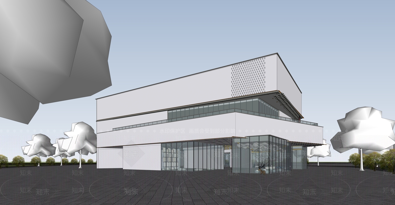 现代展览馆建筑SU模型下载【ID:1136042595】