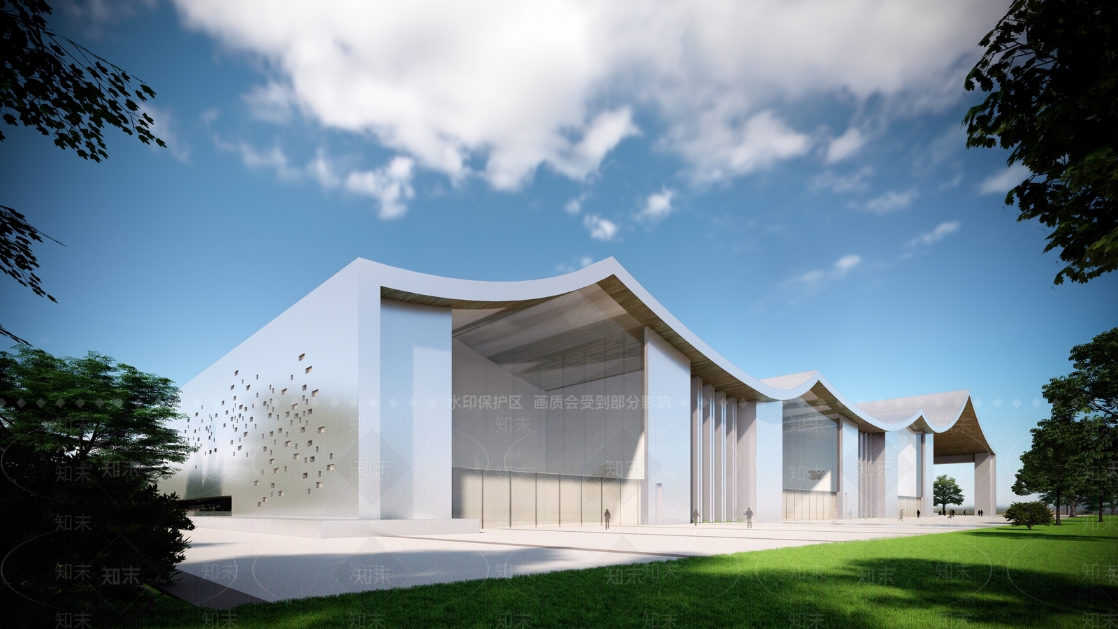现代展览馆建筑SU模型下载【ID:1136042559】