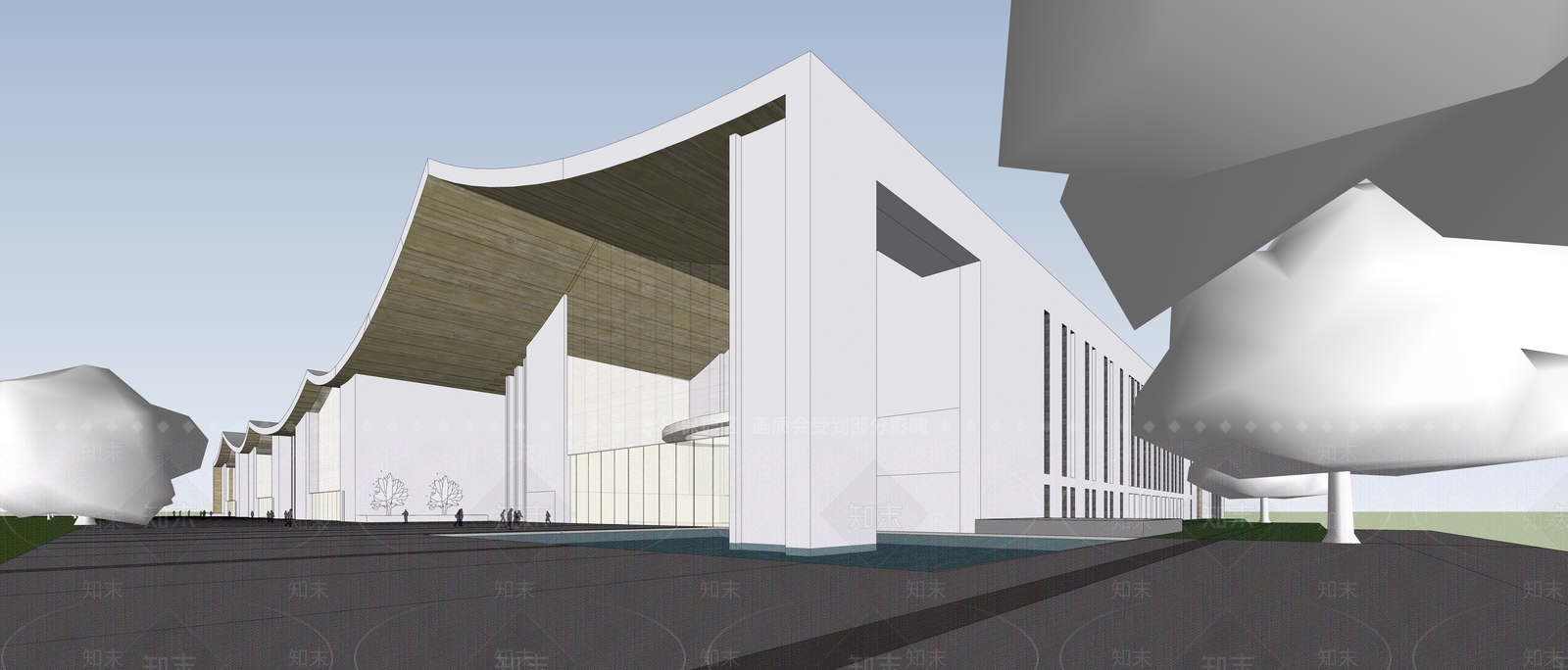 现代展览馆建筑SU模型下载【ID:1136042559】