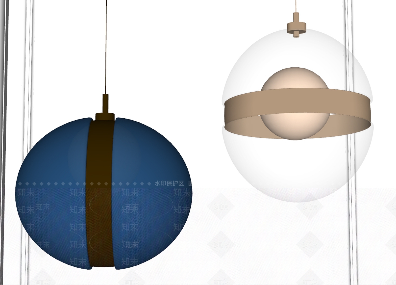 现代球形艺术玻璃吊灯SU模型下载【ID:1136049588】_知末su模型网