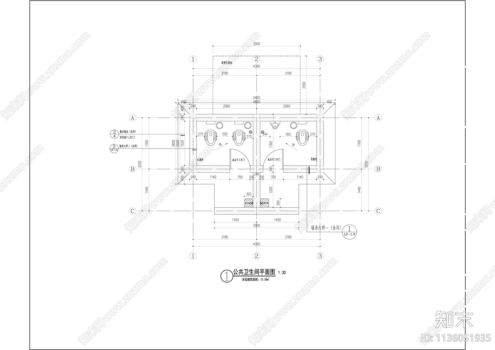 公共卫生间内装cad施工图下载【ID:1136051935】