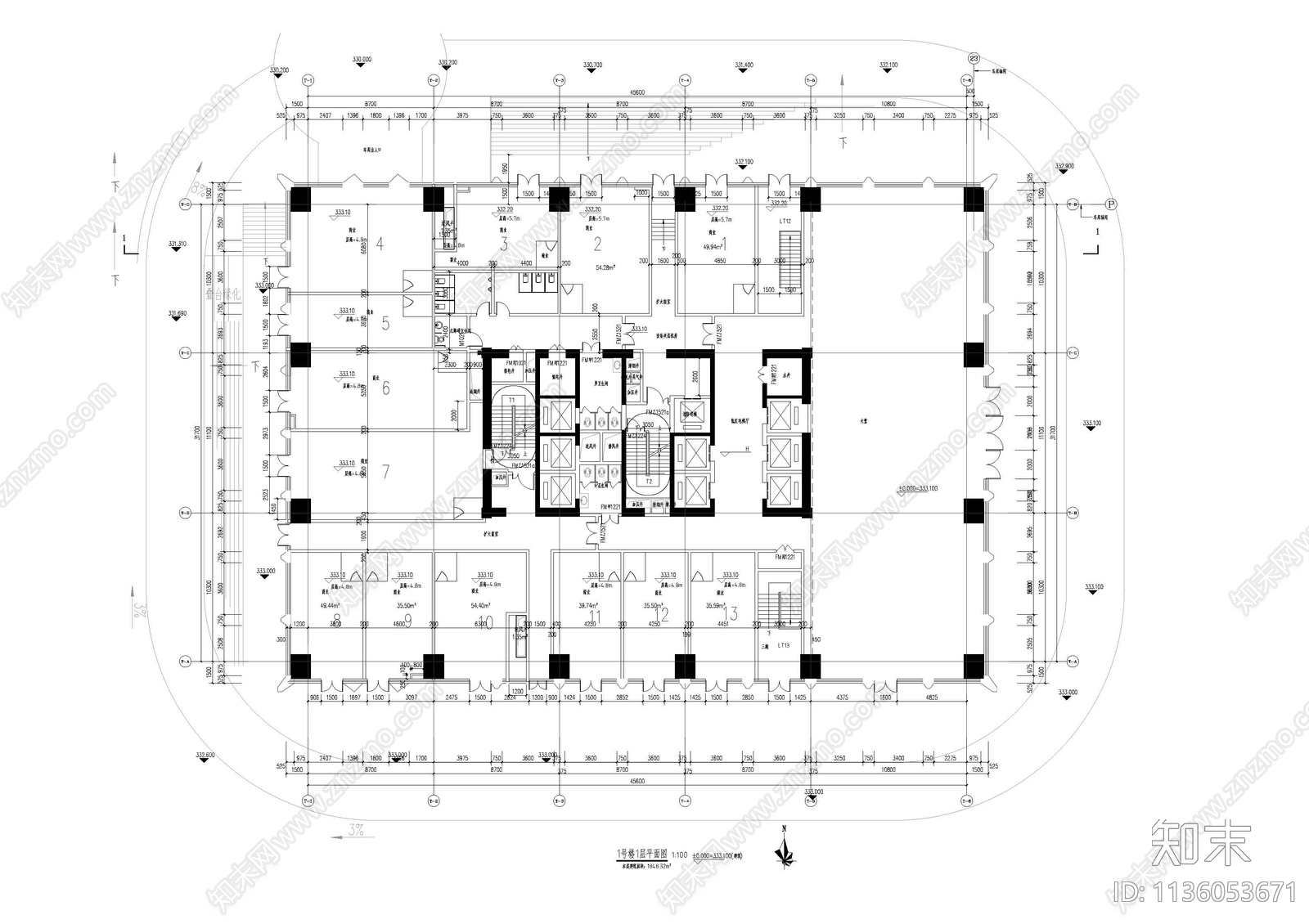 超高层办公楼建筑施工图下载【ID:1136053671】