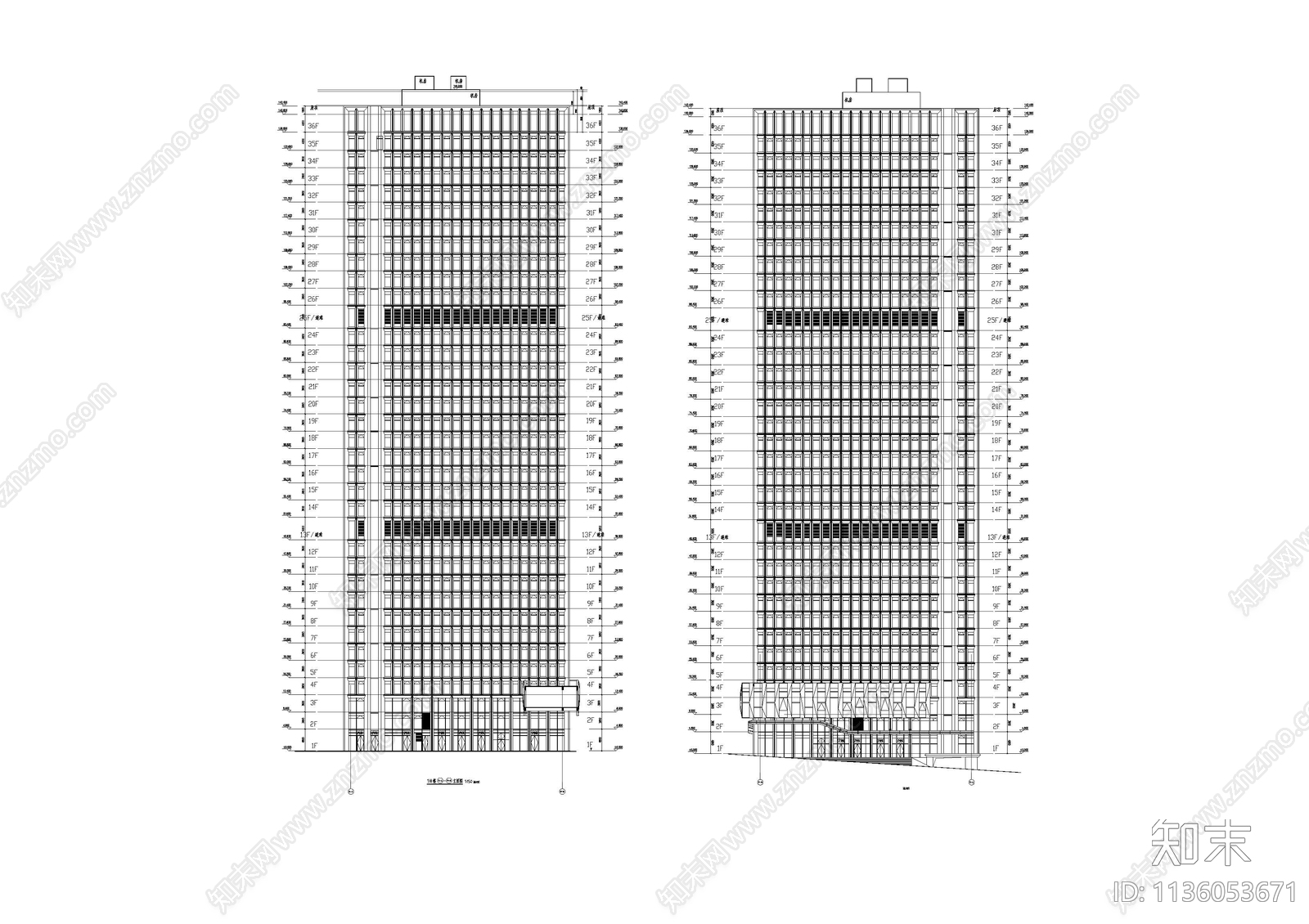 超高层办公楼建筑施工图下载【ID:1136053671】