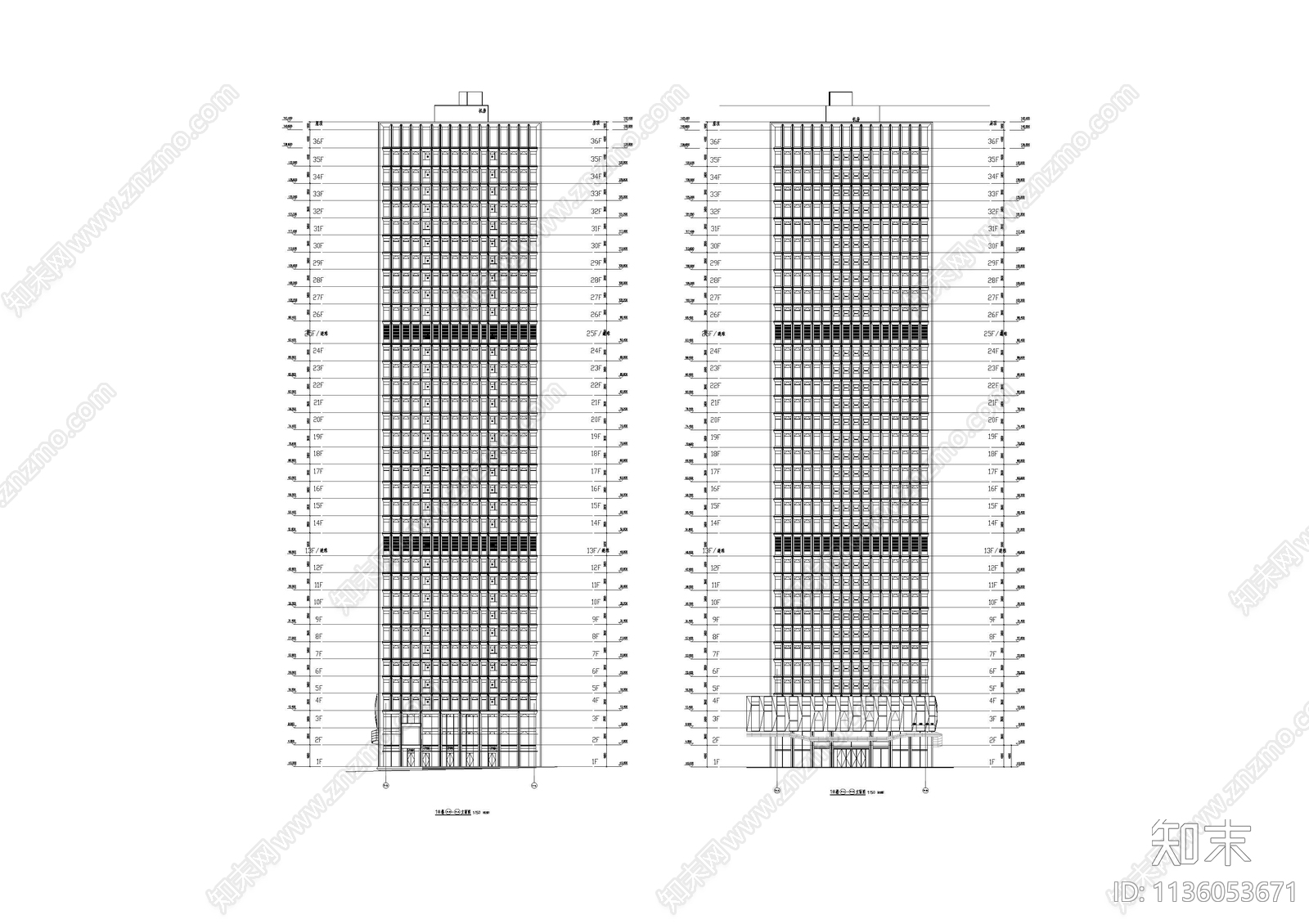 超高层办公楼建筑施工图下载【ID:1136053671】