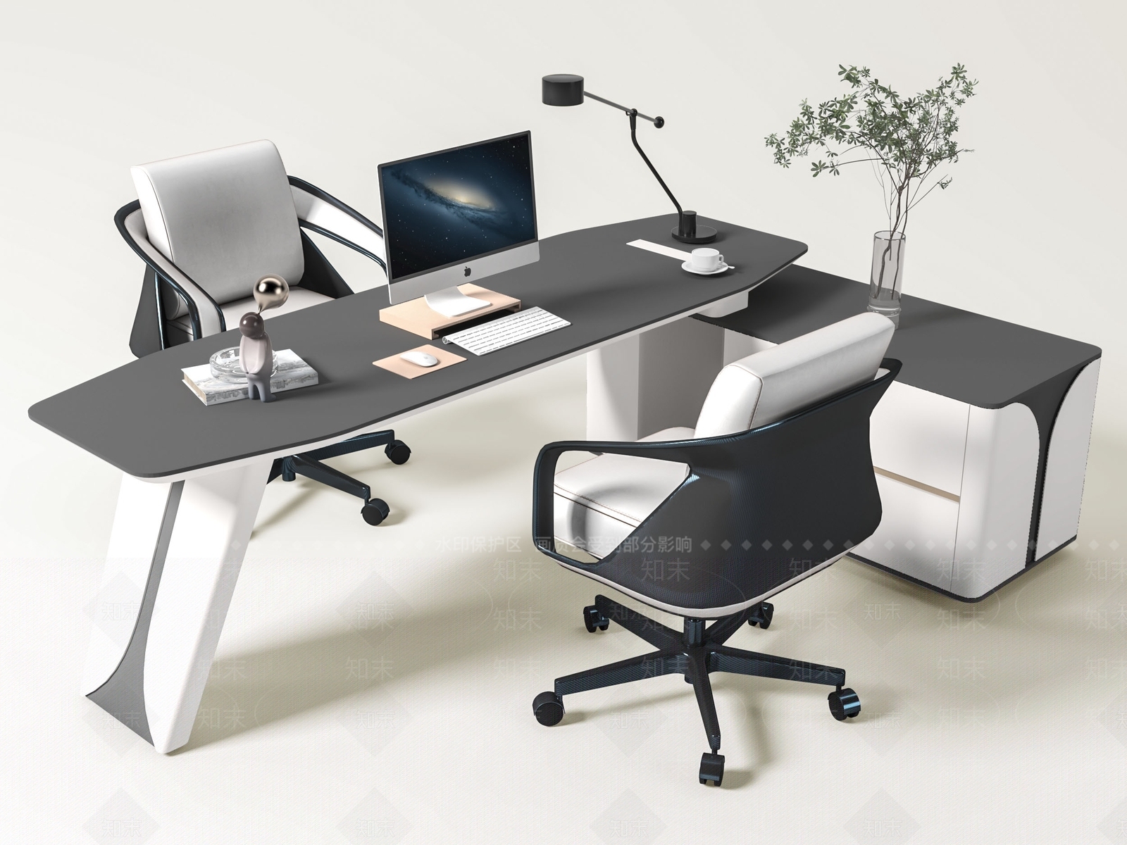 现代办公桌椅组合3D模型下载【ID:1136054042】