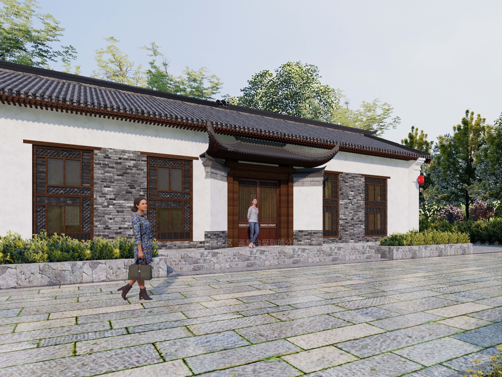 新中式乡村游客接待中心SU模型下载【ID:1136055688】