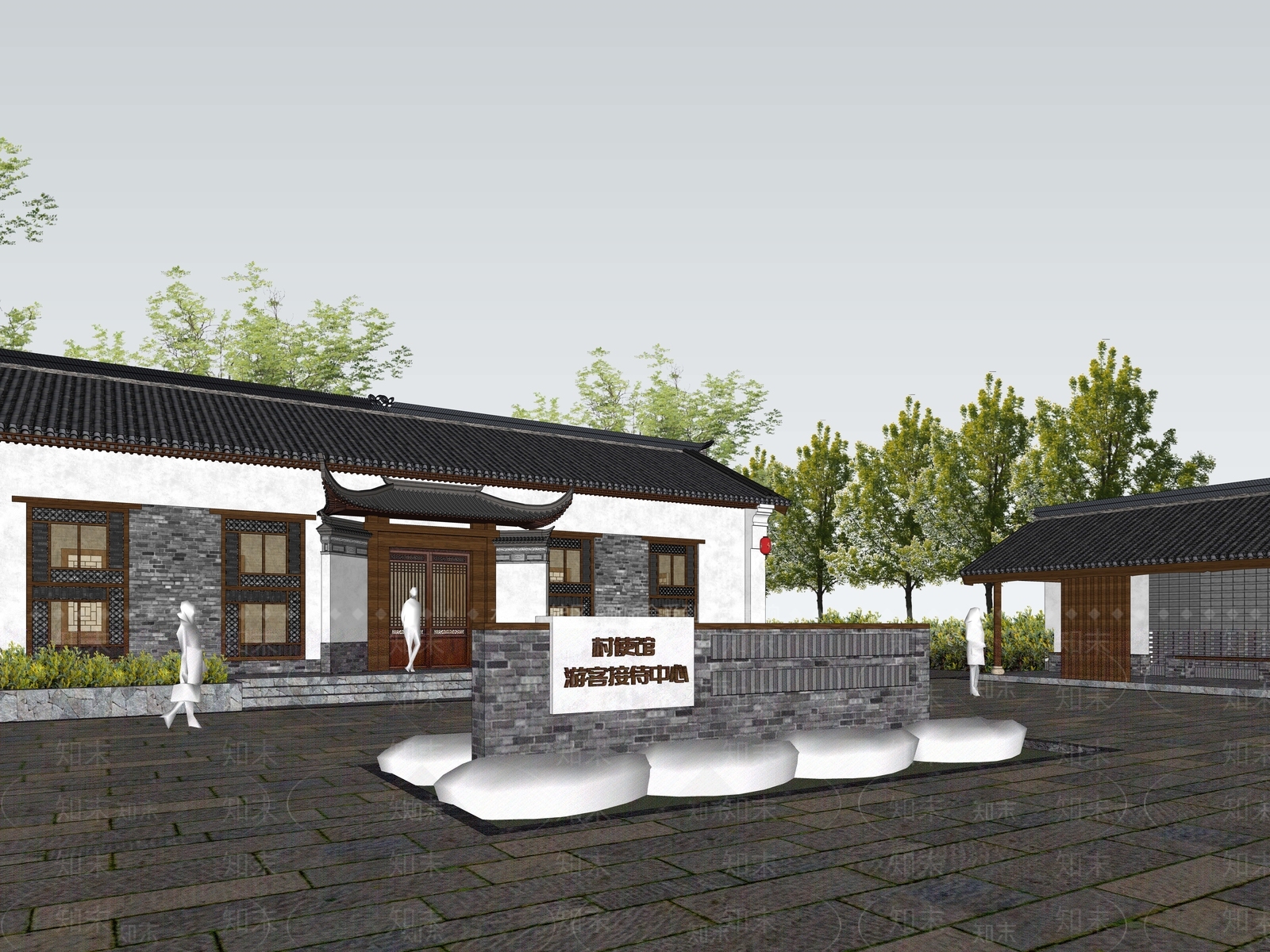新中式乡村游客接待中心SU模型下载【ID:1136055688】
