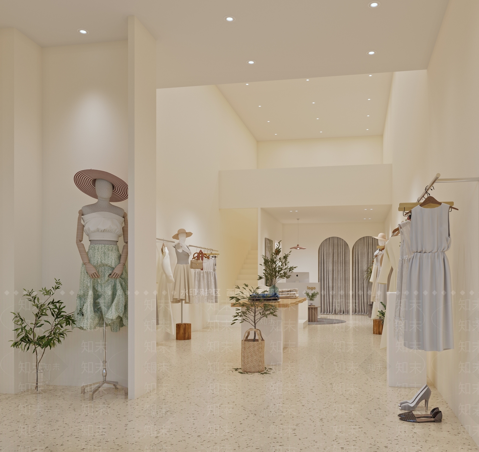 现代奶油风服装店3D模型下载【ID:1136056392】